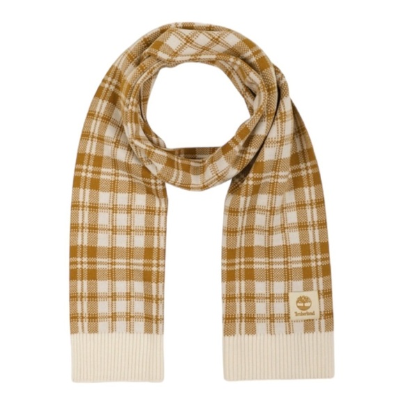 Timberland Buffalo Plaid Wide Scarf in Cream and White NEW T101808 60L x 10W - Picture 2 of 12